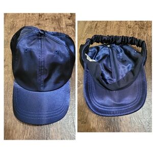 Navy Blue Backless Satin Lined Baseball Ponytail Women's